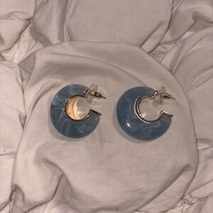 ☁️ Aesthetic Anthropologie Blue Marbled C-Hoop Earrings
